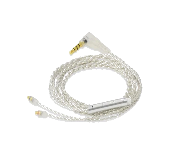 48" silver iOS Aux Mic Cable with IPX/T2 connector and 3.5mm jack